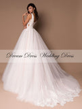 Runhufu Tulle Deep V-Neck Sleeveless Princess Wedding Dresses 2023 Lace Up Beads Applique Bridal Dress Ball Gown Vestidos De Novia