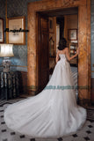 Runhufu Modern Strapless Wedding Gowns for Women Tulle Lace Appliques Rhinestones Zipper Court Train Vestido De Casamento