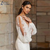 Runhufu NICEB Sexy Mermaid Wedding Dress For Women 2024 V-Neck Open Back Puff Sleeves Gowns Lace Appliques Tulle Boho Robe Mari¨¦e