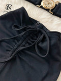 Runhufu Fashion Streetwear Solid Two Pieces Suits Women Halter Short Top+Long Bodycon Skirt Summer Backless Elastic Beach Suit
