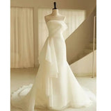 Runhufu Simple Wedding Dresses For Women Sexy Strapless Bridal Dress With Small Train Elegant Long Sleeveless Vestidos De Novia