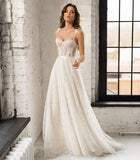 Runhufu Spaghetti Straps Lace Appliques Boho Wedding Dress 2023 Corset Closure Elegant Sweetheart A-Line Bridal Gowns 925