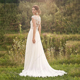 Runhufu A Line Wedding Dress 2023 Appliques Cap Sleeves Illusion Back For Women V Neck Bridal Gowns Robe De Mariée Court Train