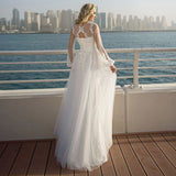 Runhufu Tulle Wedding Dresses 2023 A-Line Sheer O-Neck Lantern Long Sleeve Appliques Beach Bridal Gown Lace-Up Floor Length