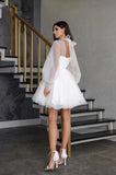 Runhufu A Line Tulle Short Bride Wedding Dresses Long Sleeves Women Formal Party Dress Lace Up Back Bridal Wedding Gowns 2024