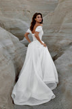 Runhufu Elegant A-Line Wedding Dresses Short Sleeve Pearls Beach Bride Dress Bridal Gowns vestidos de fiesta elegantes 2024