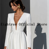 Runhufu 2024 A-Line Wedding Dresses V-Neck Long Sleeve Dress Boho Beach Backless Princess Wedding Evening Prom Gowns Plus Size