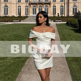 Runhufu Short Wedding Dress Women 2024 Open Back Off The Shoulder Strapless Pleat Satin Bridal Gown Above Knee Vestido De Noiva