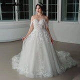 Runhufu Sparkly A Line Wedding Dresses 2024 Bride Off the Shoulder Appliques Tulle Zipper Vestidos De Novia Custom Made
