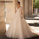 Runhufu Exquisite Wedding Dresses Long Sleeves Sexy Backless Bride Gowns Applique Princess Tulle A-Line vestidos de novia