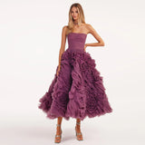 Runhufu Said Luxury 3D Flower Purple Short Evening Dresses for Women Wedding Party 2024 Elegant Pink Midi Formal Prom Gowns SS343