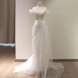 Runhufu Mermaid Wedding Dresses New Tulle Bridal Dress With Small Train Elegant Off The Shoulder Long Abiti Da Sposa Plus Size