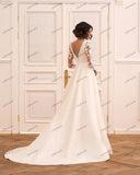 Runhufu Wedding Dresses For Women 2024 A-Line Satin Bridal Gowns Full Sleeves Lace Appliques Elegant Robes Vestidos De Novia