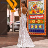 Runhufu NICEB V-Neck Mermaid Wedding Dress Appliques Lace Floral Wedding Gowns For Bride Backless Sexy Strapless Vestido De Novia