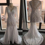 Runhufu Long Sleeve Mermaid Wedding Dress 2024 Lace Appliques Sexy Illusion Back Bride Dresses Vestidos De Novia Bridal Gowns