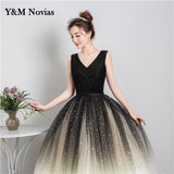 runhufu New Style Black Matching Fashion V-Neck Quinceanera Dress Graduation Dress With Sleeve Formal Performance Sequins Ball Gown