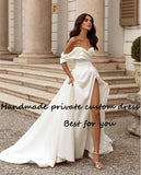Runhufu One Shoulder Wedding Dresses Pleats Satin Sexy Leg Split Boho Bride Dress Backless Beack Wedding Bridal Gowns 2024