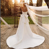 Runhufu Strapless Off The Shoulder Wedding Dress 2023 Bow Sleeveless Backless A-Line Simple Satin Bridal Gown Vestido De Noiva
