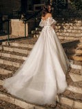 Runhufu Simple Wedding Dresses Boat-Neck A-Line Bridal Gowns Lace Appliques Tulle Robes Off The Shoulder Vestidos De Novia 2024