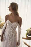 Runhufu Eightale Bohemian Wedding Dresses Off the Shoulder Beaded with Pearls Appliques Wedding Gown Boho Bridal Dresses 2024