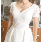 Runhufu V-neck A Line Wedding Dresses For Bride Elegant Comfortable Lace Long Robe De Mariee New Short Sleeve Sukienka Na Wesele