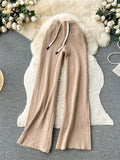 Runhufu Senior Casual Knit Pants High Waist Drawstring Soft Streetwear Autumn Women Solid Fashion Wide Legs Straight Trousers
