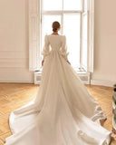 Runhufu Satin Wedding Dresses With Detachable Coat Square Collar Bridal Gowns Long Puff Sleeves 2024 Vestidos De Novia 2024