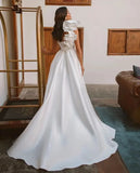Runhufu Eleaant Wedding Dress Sexy One Shoulder 3D Flowers Split Open Back Pleat Bridal Gown Sweep Train Vestidos De Noiva