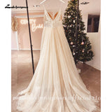 Runhufu Spaghetti Straps Champagne Boho Wedding Dress For Women Vestido Civil Bridal Church Wedding Gowns suknie slubne