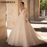 Runhufu Exquisite Wedding Dresses Long Sleeves Sexy Backless Bride Gowns Applique Princess Tulle A-Line vestidos de novia