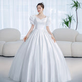 Runhufu Princess Wedding Dress 2023 New Satin Simple Wedding Gown Shining Beading Slim Bridal Dress Plus Size Robe De Mariee