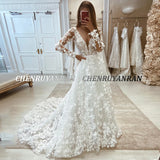 Runhufu Wedding Dress For Women 2024 V-Neck Long Sleeves Lace Wedding Gowns Boho A-Line Sweep Train Bride Dress vestidos de novia