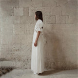 Runhufu Pearls Short Wedding Dresses V-Neck Puff Sleeves Flowers Mini Bride Robes Sexy Backless Formal Bridal Gowns Vestido De Noiva