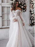 Runhufu NICEB Simple Princess Wedding Dresses Detachable Ling Puffy Sleeve Tulle Bride Gown For Women Sweetheart A Line Bridal