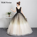 runhufu New Style Black Matching Fashion V-Neck Quinceanera Dress Graduation Dress With Sleeve Formal Performance Sequins Ball Gown