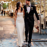 Runhufu Simple Strapless Mermaid Wedding Dresses Beach Boho Crepe Bridal Gowns Sleeveless Backless Button Custom Made Bride Dress
