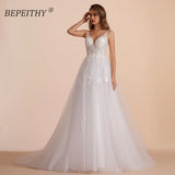 Runhufu White Lace A Line Beach Wedding Dresses 2024 Vestidos De Novia Sleevless Bride V Neck Sweep Train Boho Bridal Gown