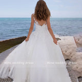 Runhufu V-Neck Appliques Lace A-Line Sweep Brush Train Tulle Gothic Wedding Dress 2024 Robe Mariage