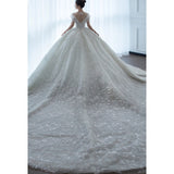 runhufu New Luxury Wedding Dress Off The Shoulder V-neck Sexy Lace Applique Princess Wedding Gown With Pearls Vestido De Noiva