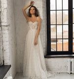 Runhufu Spaghetti Straps Lace Appliques Boho Wedding Dress 2023 Corset Closure Elegant Sweetheart A-Line Bridal Gowns 925