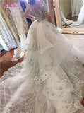 Runhufu High-Neck Appliques Detachable-Train Wedding Dress Long Sleeves Glamorous Wedding Dresses Luxury Mermaid Bridal Gowns