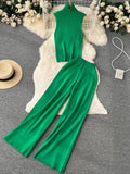 Runhufu Winter Casual Knitted Three Pieces Suits Women Long Sleeve Cardigans+Turtleneck Knit Tank Top+Warm Long Pant Sets