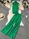 Runhufu Winter Casual Knitted Three Pieces Suits Women Long Sleeve Cardigans+Turtleneck Knit Tank Top+Warm Long Pant Sets