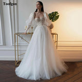 Runhufu Sparkly Tulle Puff Long Sleeve Wedding Gowns Formal Appliques Lace Bride Bridal Gowns Women Party Wedding Dresses 2024