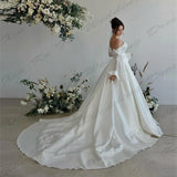 Runhufu A-Line Pretty Wedding Dresses For Woman Sexy Mermaid Off Shoulder Long Sleeves Fluffy Princess Style Mopping Bride Gowns