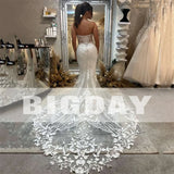 Runhufu Mermaid Wedding Dress Women 2024 Lace Open Back Sweetheart Strapless Applique Bridal Gown Sweep Train Vestidos De Noiva