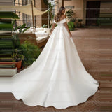 Runhufu Elegant Off The Shoulder Wedding Dresses For Woman A Line Sexy V Neck Sweep Train Formal Princess Bridal Gowns Plus Size