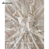 Runhufu Light Champagne Wedding Dresses 3D Flowers Spathetti Straps A Line Wedding Gown Beach Sweetheart Wedding Gowns