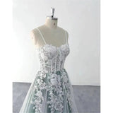 Runhufu Sweetheart Neckline A-Line Wedding Dresses Spaghetti Straps Lace Appliques Sweep Train Bridal Gowns Custom Made