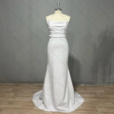 Runhufu Sexy Spaghetti Straps Cowl Neck Micro Wedding Dress 2024 Simple Sleeveless Crepe Mermaid Bridal Gowns Sweep Train
